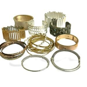 Mixed Lot Statement Bracelets Bangles Cuffs Chunky Stacked Hinged Mix